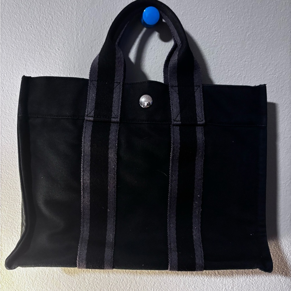 Hermes Black Briefcase with Sturdy Fabric and Rectangular Shape